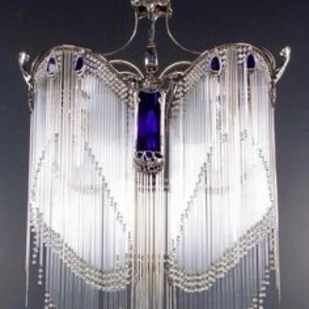 Elegant Silver and Blue Beaded Chandelier. Sterling Silver, Piece Of Jewelry
